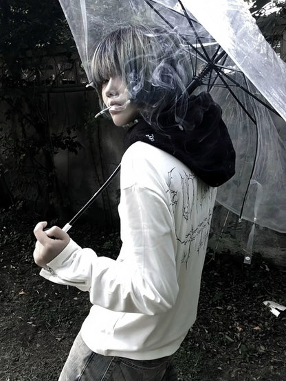 Y2K White Shoulder Heavy Henley Long Sleeve Top