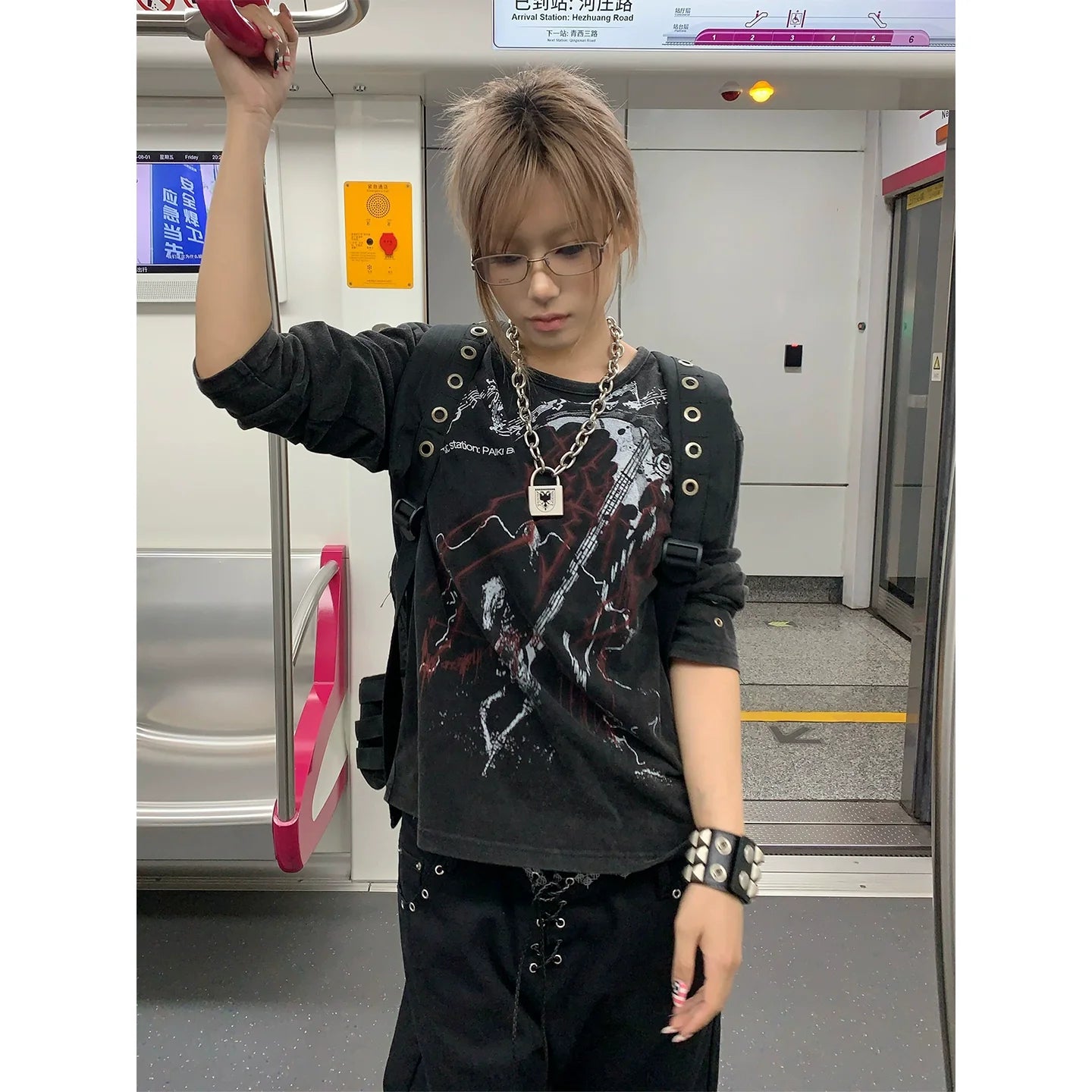 Vintage Distressed Long Sleeve Tee Loose Fit Top