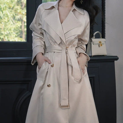 New Korean Double Breasted Long Trench Coat