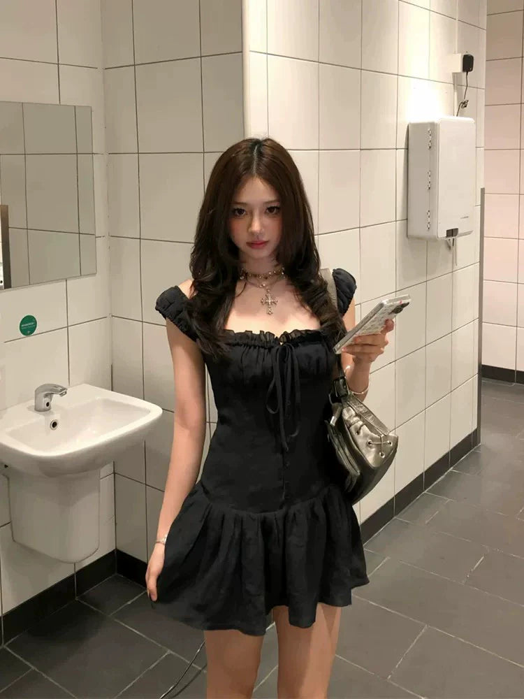 Tencel Textured French Square-Neck Camisole Mini Dress