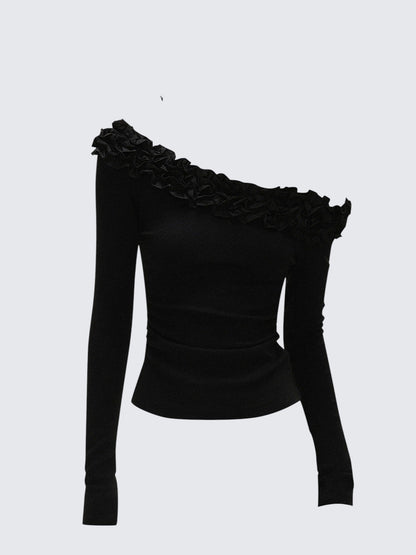 Off-Shoulder Ruffle Long Sleeve Top