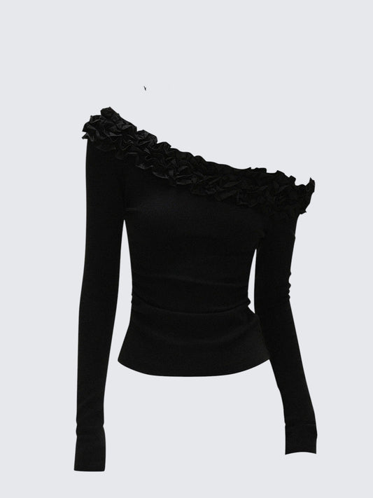 Off-Shoulder Ruffle Long Sleeve Top