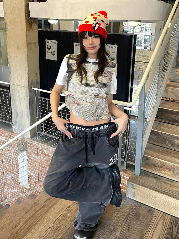 Retro White Cat Print Short Sleeve Slim Fit Top