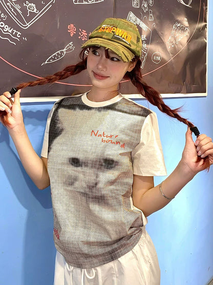 American Cat Print Short Tee
