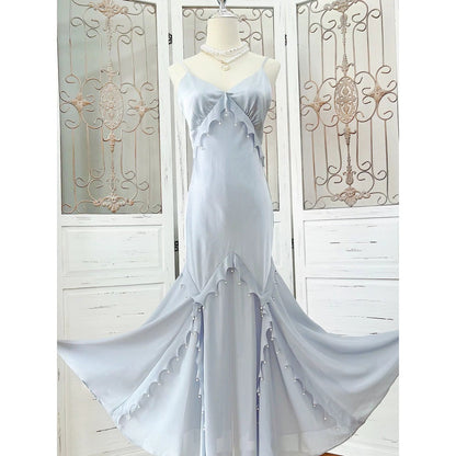 Mermaid French Satin Luxury Spaghetti Strap Gown Dress – Resort and Party Dress