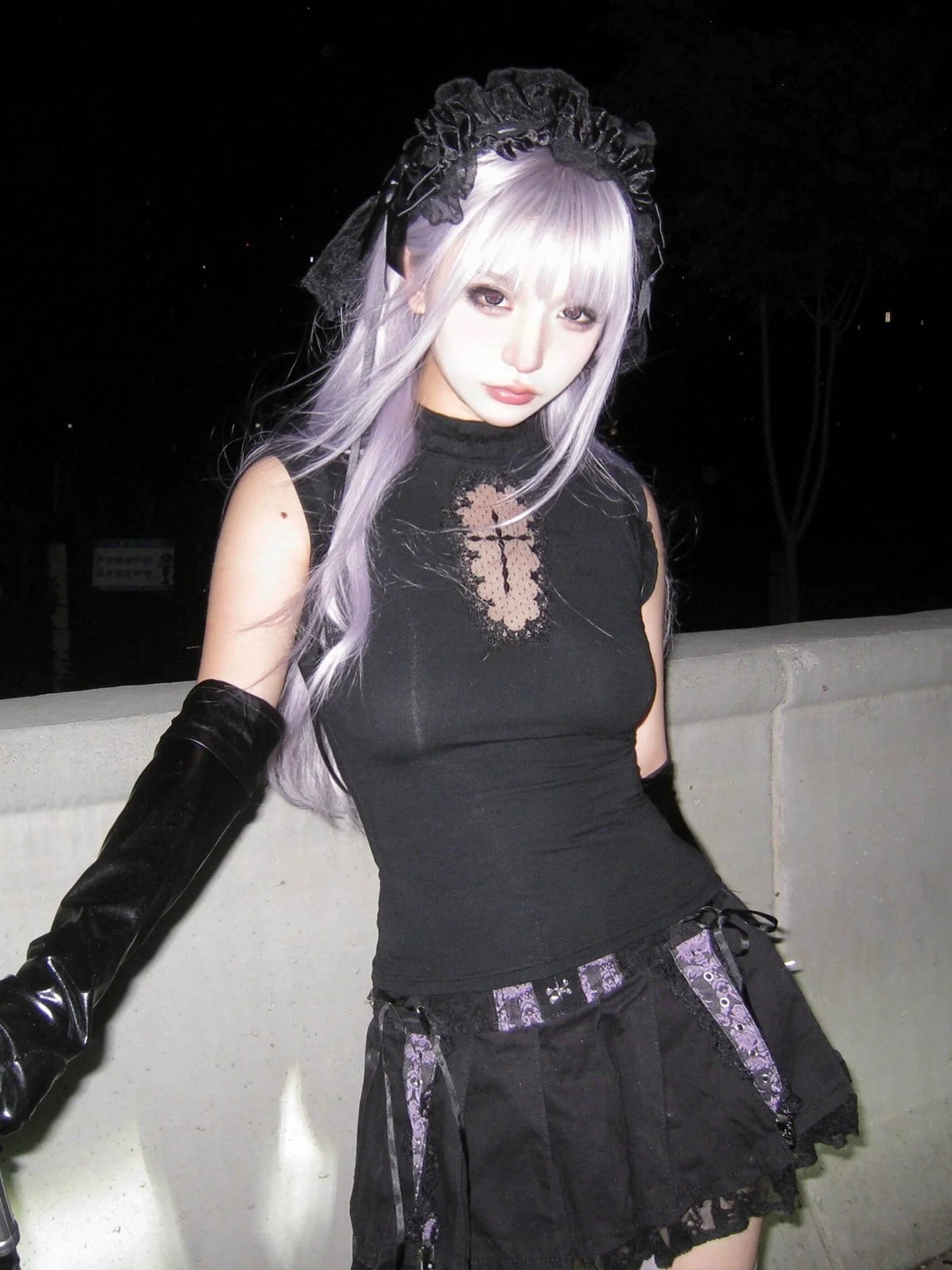 Gothic Sleeveless Tank Cross Hollow-Out Fitted Y2K Top