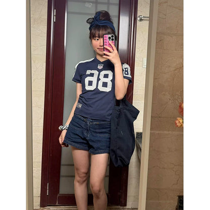 American Sport Dryfit Jersey Tee Summer Short Sleeve Top Blokette Style Y2K Girl