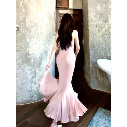 Lotus Mermaid Knitted Spaghetti Strap Gown Dress
