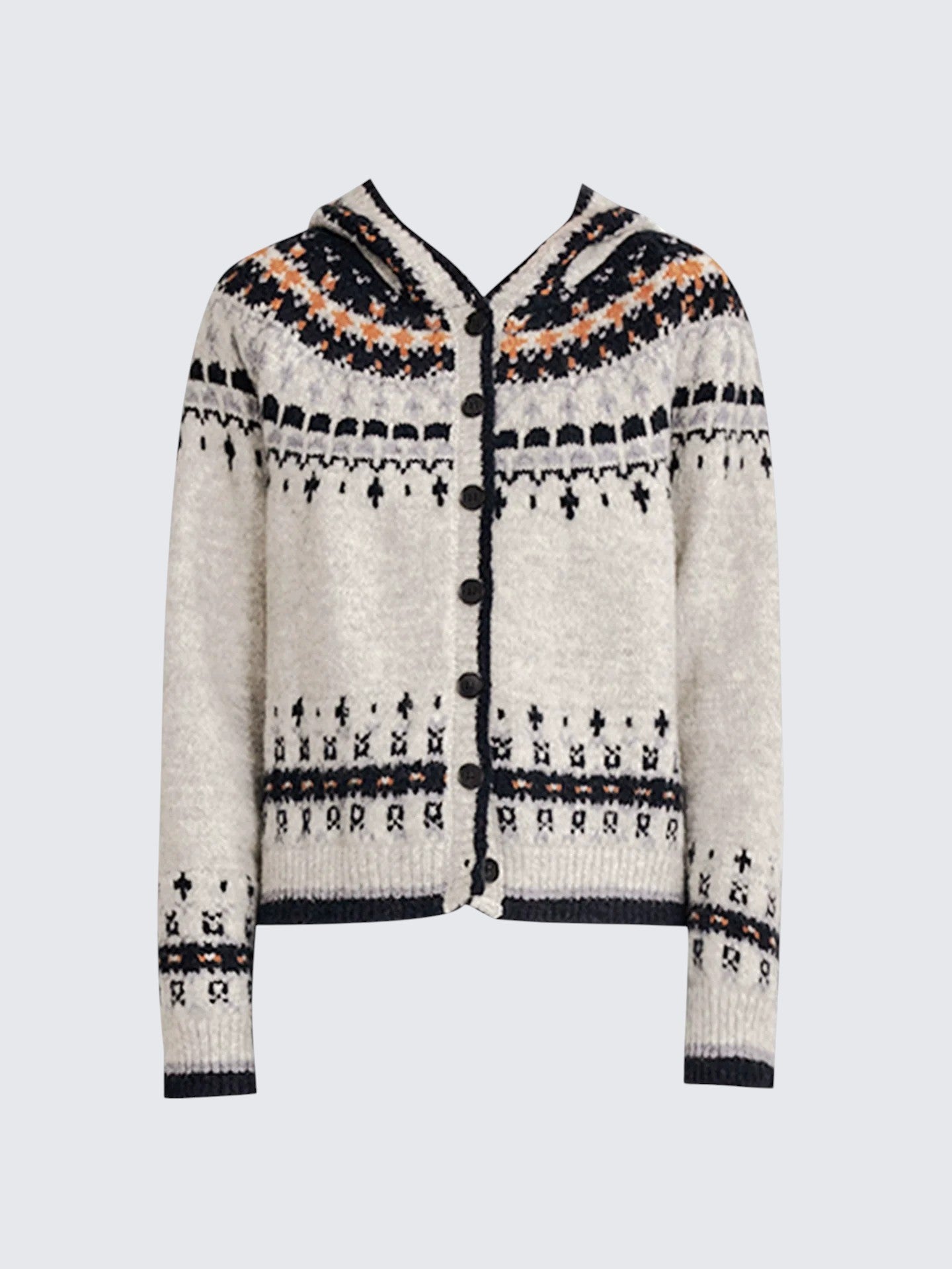 Gray Fair Isle Hooded Cardigan