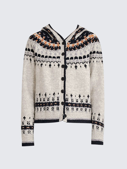 Gray Fair Isle Hooded Cardigan