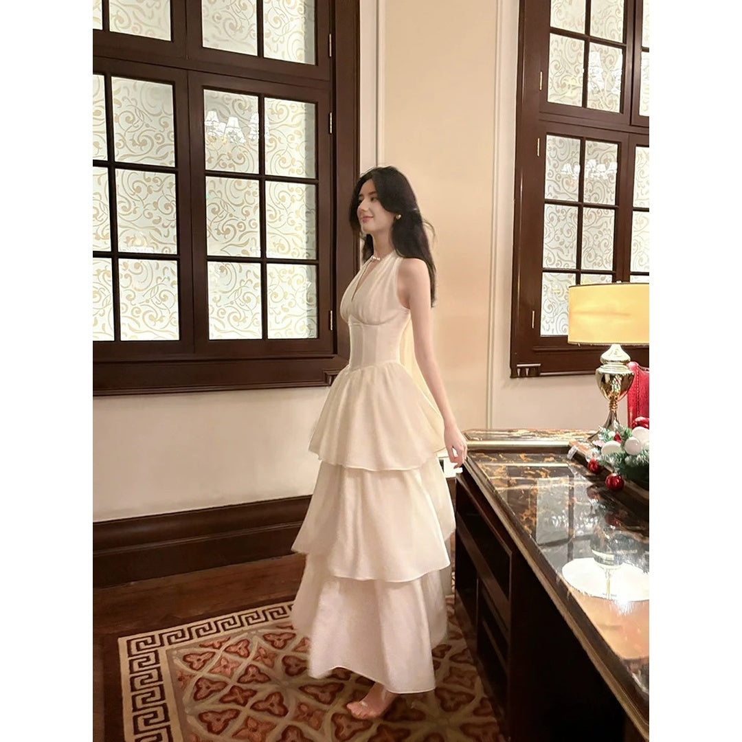 Halter Waist Princess Cake Gown Dress