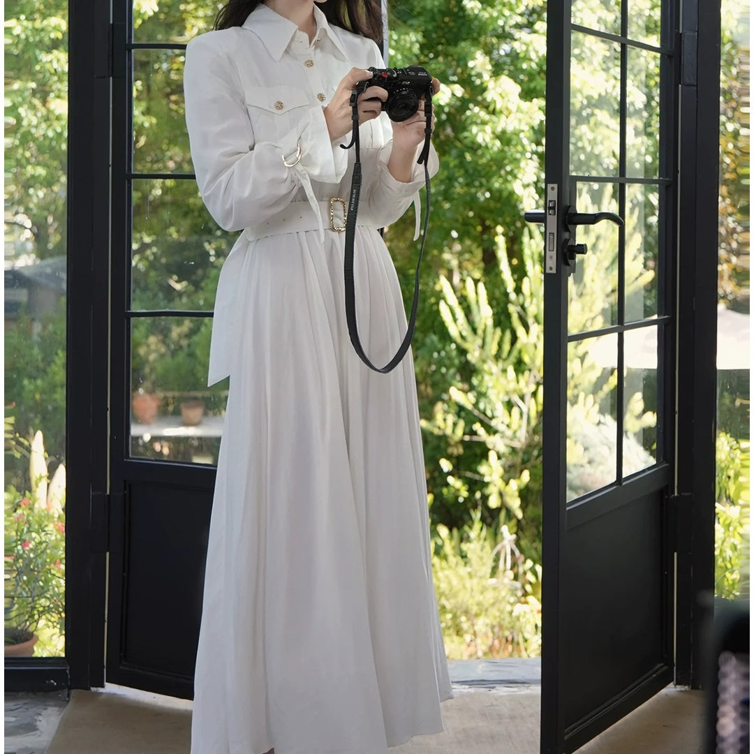 Classic Long Sleeve Shirt Dress Autumn Gown