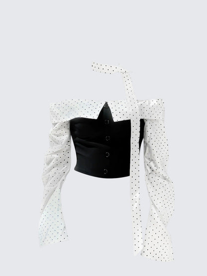 Korean Polka Dot Ballet Off-Shoulder Tee