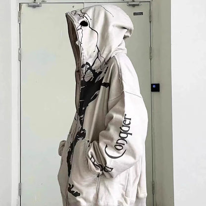 Beige Y2K Punk Retro Oversized Hoodie