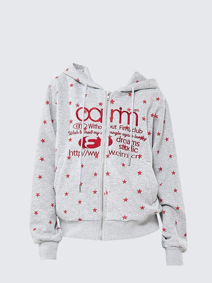 Star Print Zip Hoodie Women