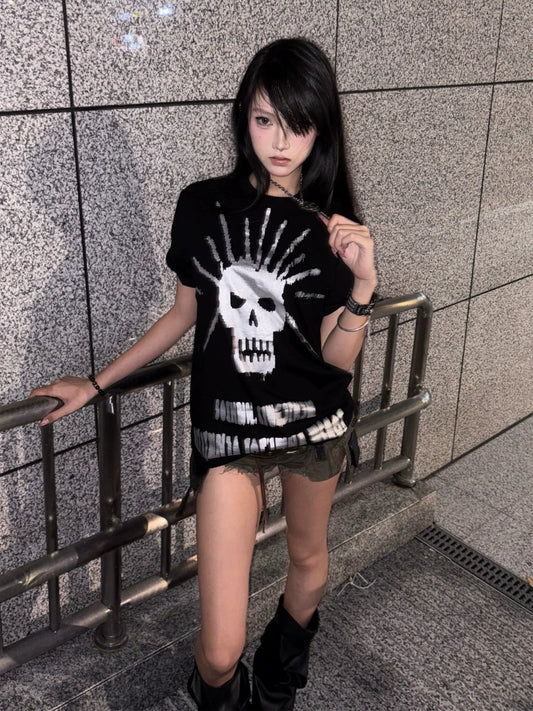 Black Skull Print Short Tee