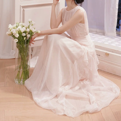 French Pink Sleeveless Faux Two-Piece Gown Dress – Luxury Party Dress