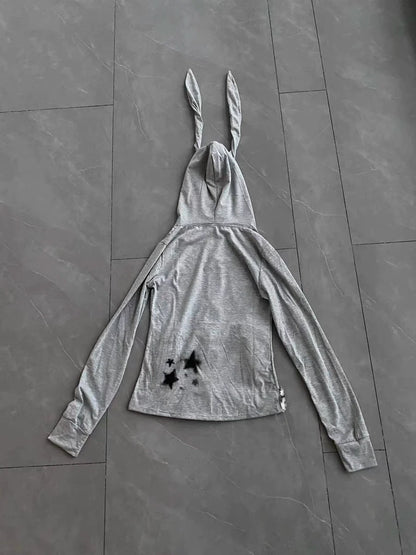 Gray Remake Hoodie Jacket Subculture Punk Y2K E-girl Bunny Ear Skull & Leopard Star Autumn/Winter Jacket