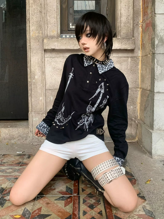 Y2K Black Studded Leopard Tee