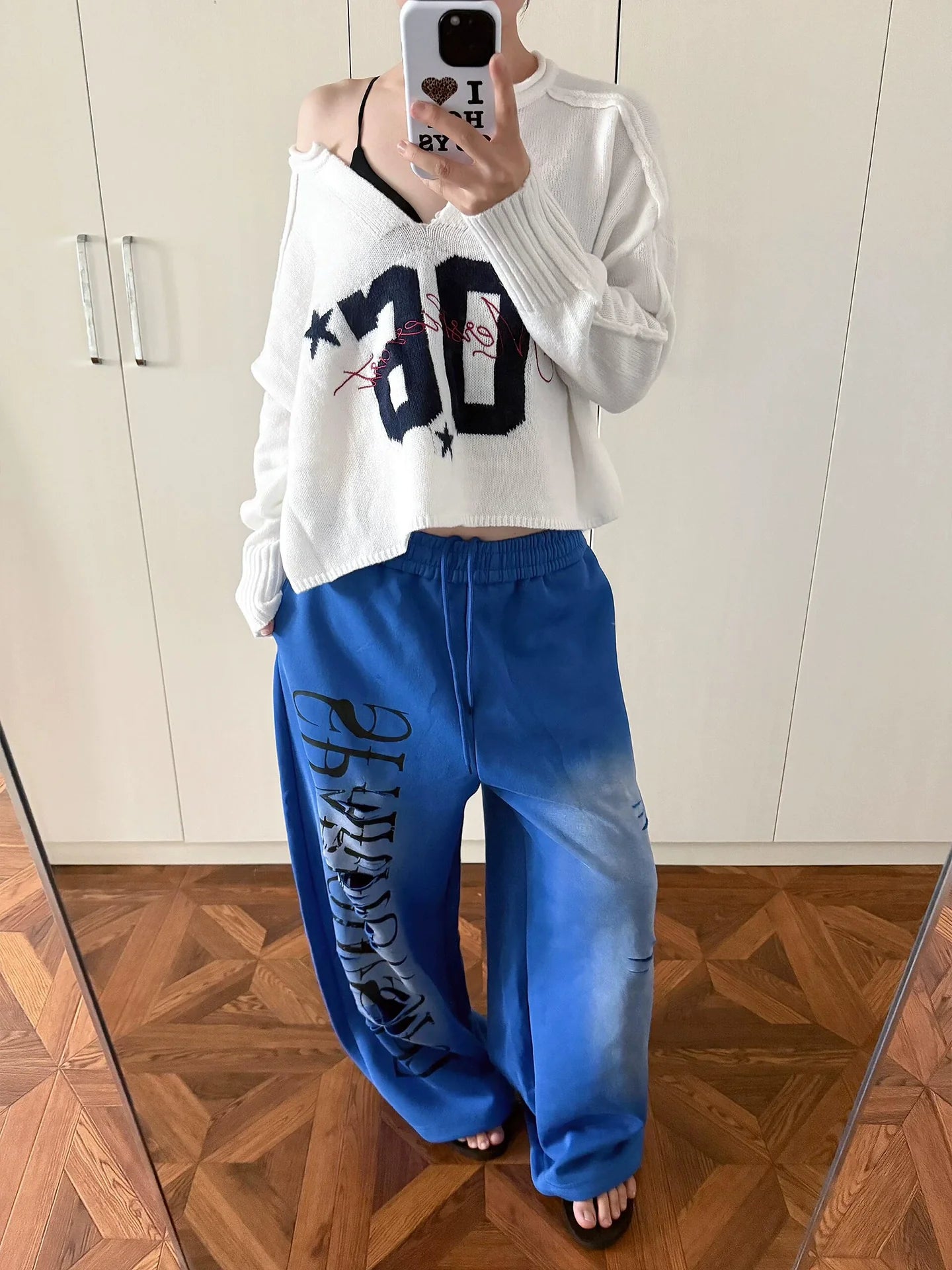 Retro V Neck Numeric Print Knit Top Y2K Sweater