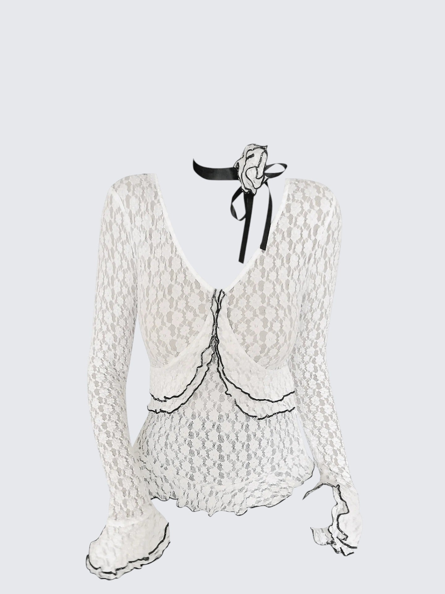 French Ruffle Lace Long Sleeve Shirt
