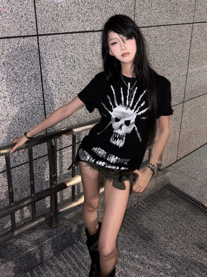 Black Skull Print Short Tee