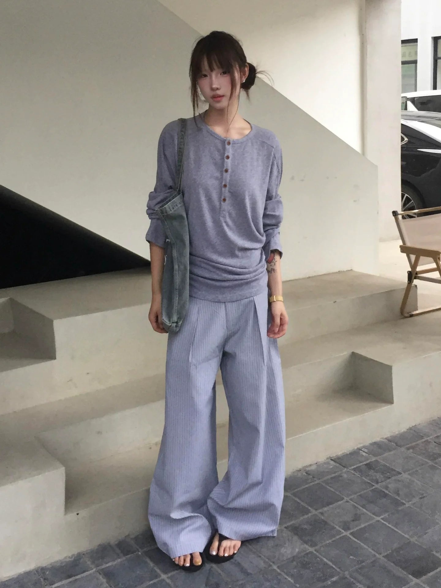 Vintage Linen Henley Long Sleeve Top