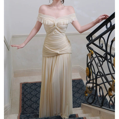 French Mesh One Shoulder Evening Gown Dress