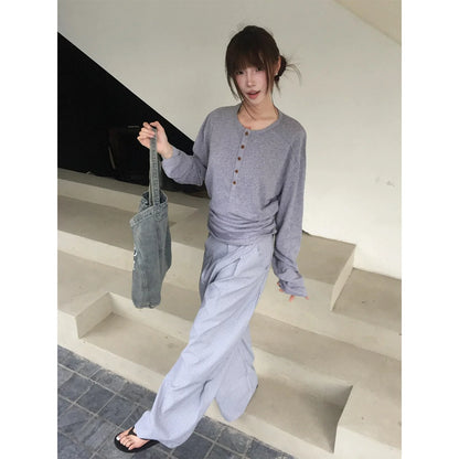 Vintage Linen Henley Long Sleeve Top