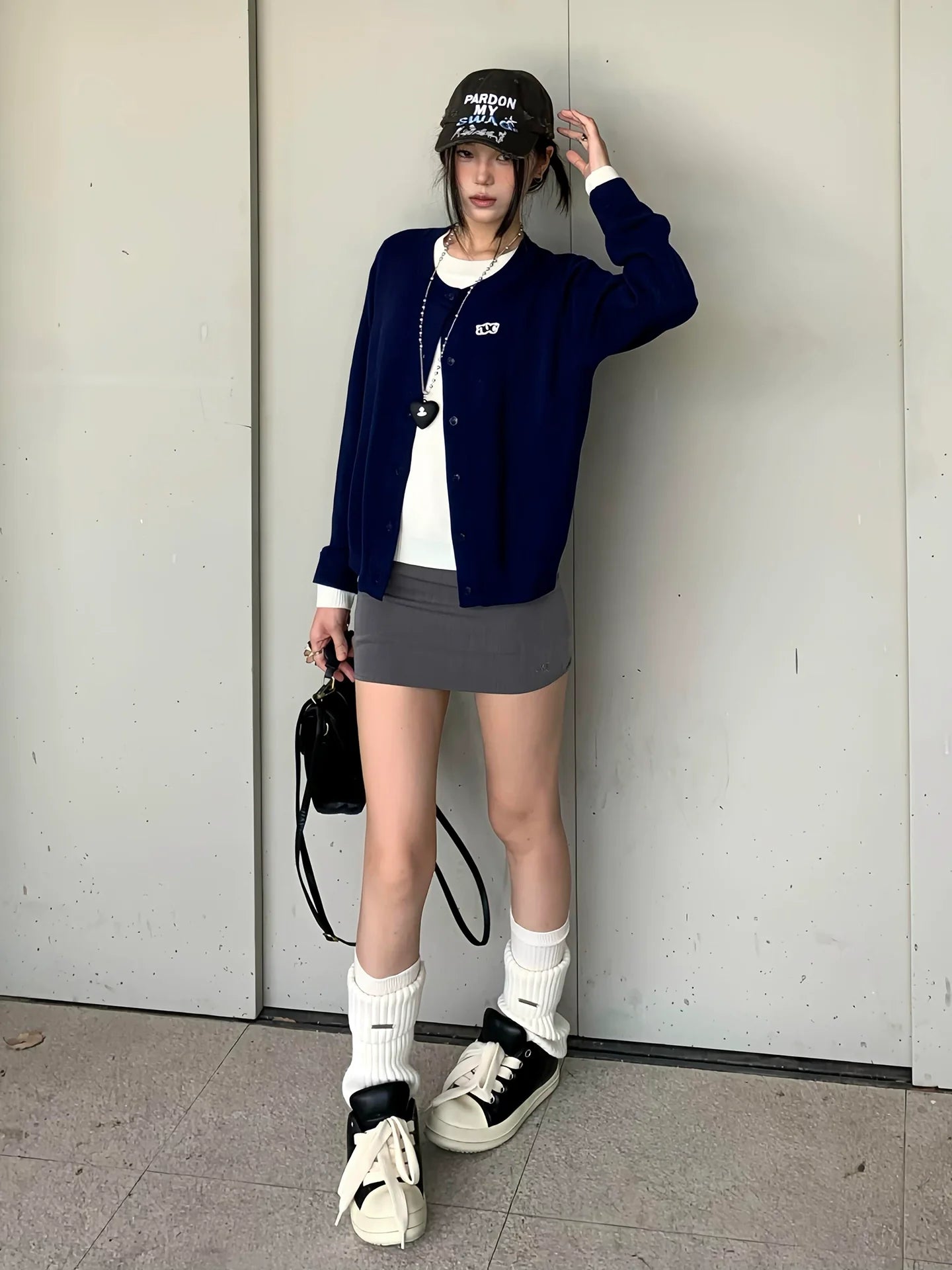 Korean Layered Knit Cardigan Two-Piece Effect Loose Lazy Chic Outerwear