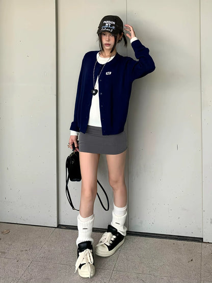 Korean Layered Knit Cardigan Two-Piece Effect Loose Lazy Chic Outerwear