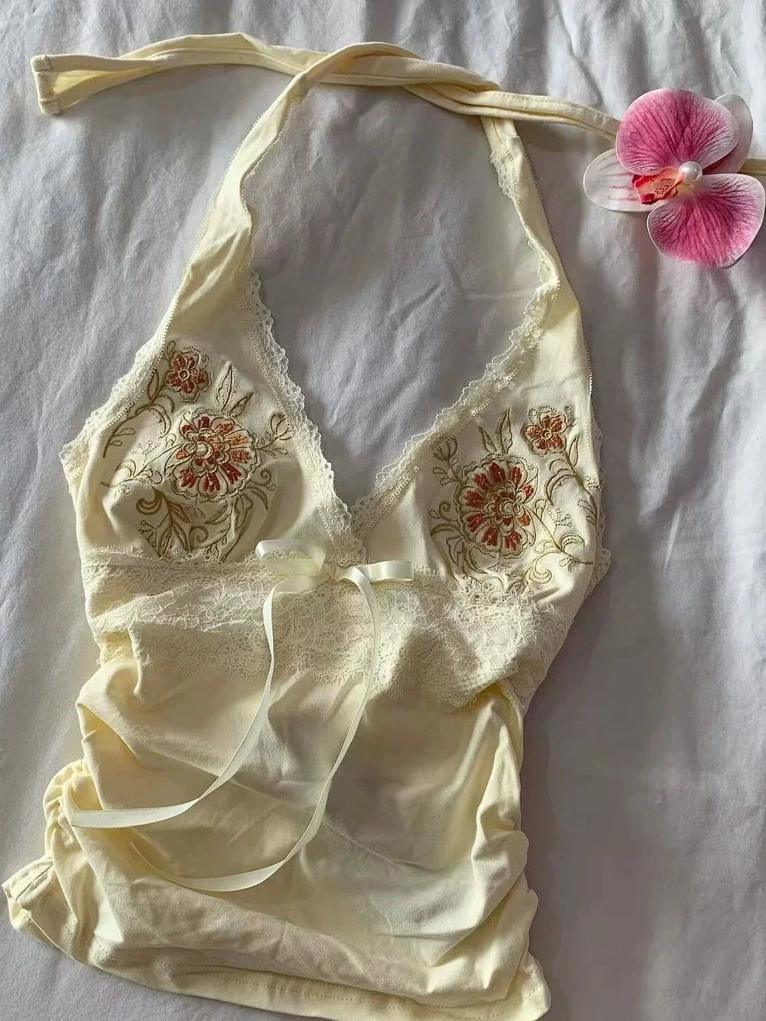 Pink Subculture Y2K E-girl Abi American Retro Embroidery Halter Tank Top