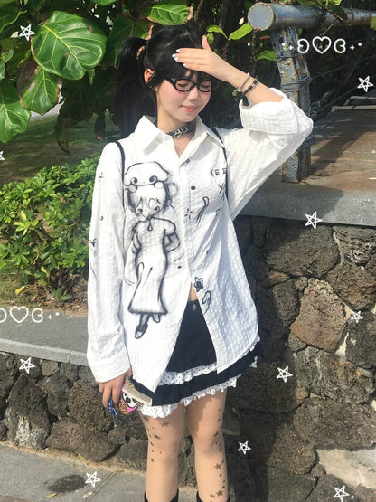 White Striped Textured Long Sleeve Shirt