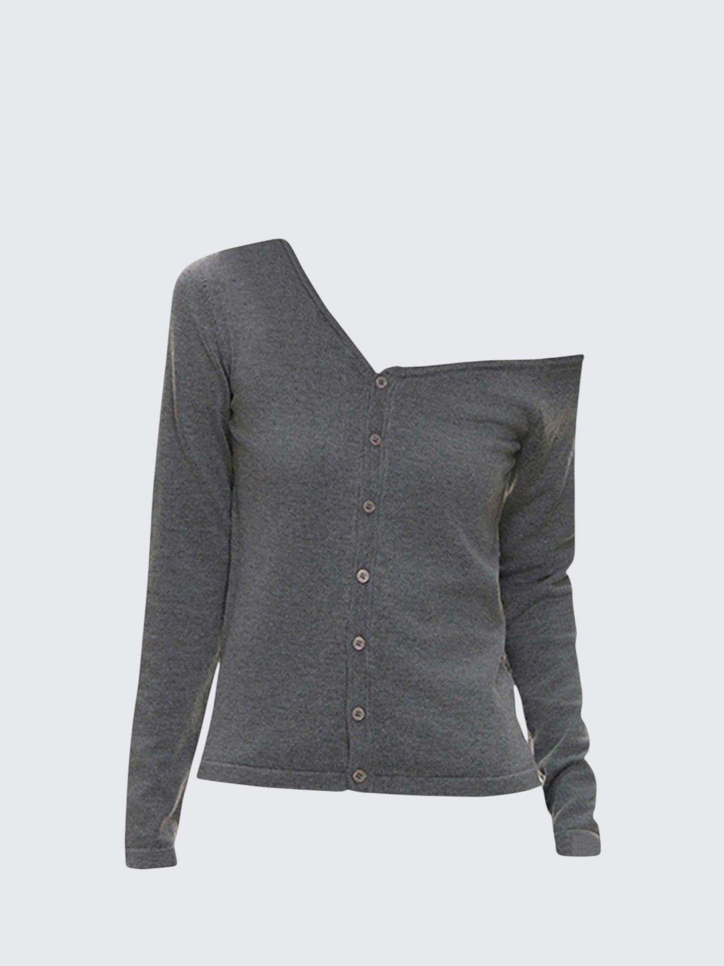 Gray Off Shoulder Knit Cardigan Top