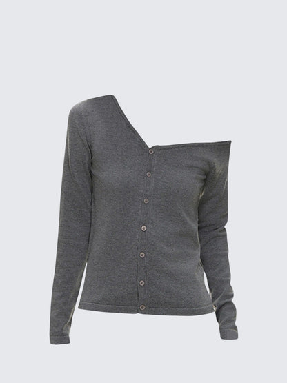 Gray Off Shoulder Knit Cardigan Top