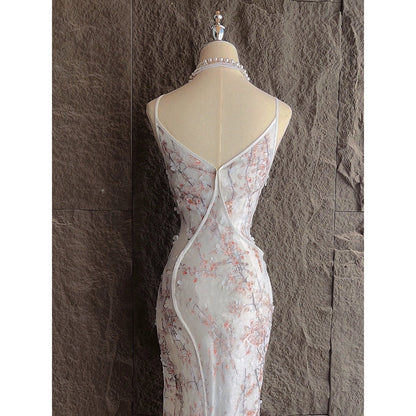 Snow Seeking Plum Chinese Cheongsam Embroidered Gown Dress