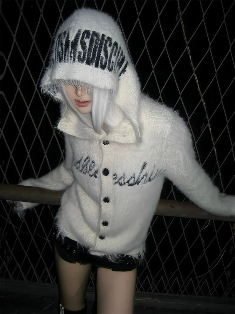 White Y2K Light Subculture Punk Cross Sweater Jacket