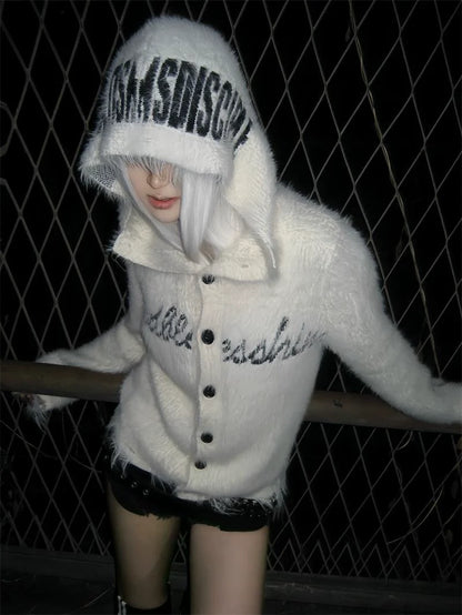 White Y2K Light Subculture Punk Cross Sweater Jacket