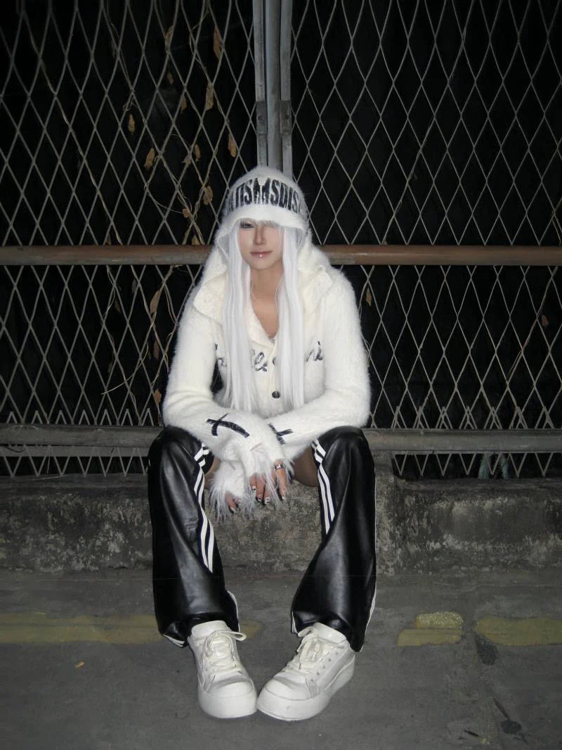 White Y2K Light Subculture Punk Cross Sweater Jacket