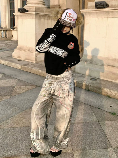 Y2K Black Leopard Tongue Hoodie