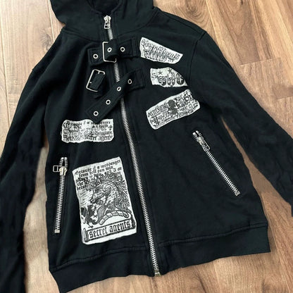 Unicorn Punk Hoodie Jacket Subculture Rock Punk Y2K Shibuya Girl Japanese Brand Retro Autumn/Winter Zipper Jacket
