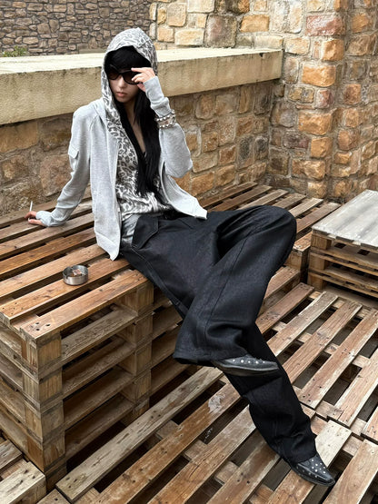 Y2K Patchwork Leopard Hoodie Jacket for Early Autumn