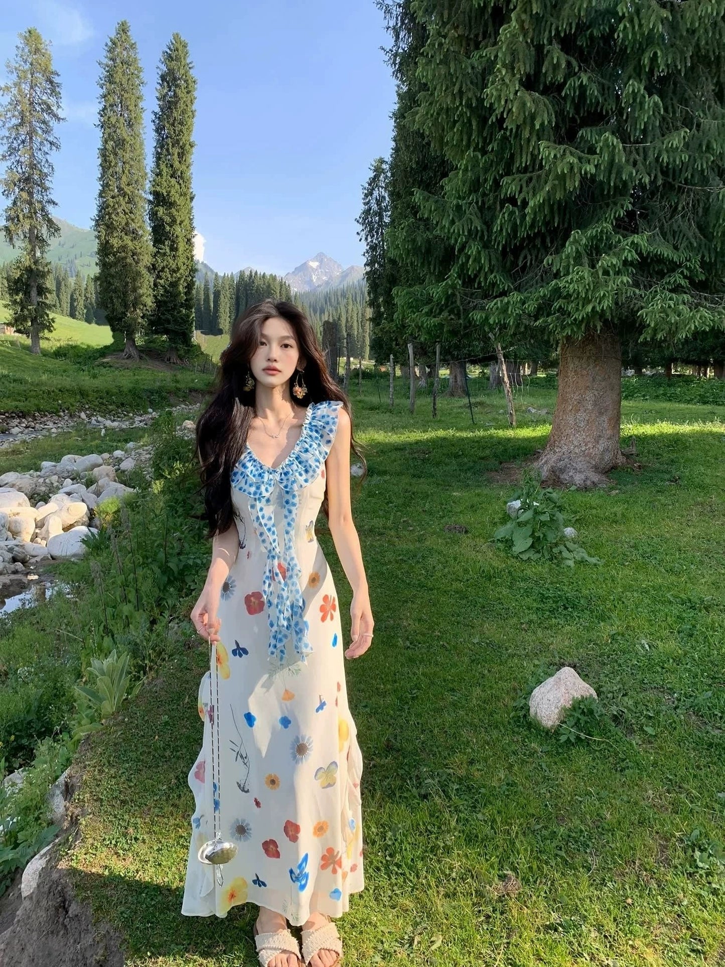 High-End Print Dress Sweet Dopamine Beach Resort Dress