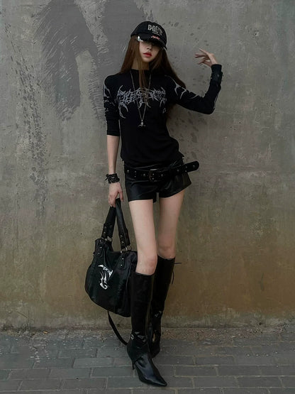 Y2K Black Fitted Long Sleeve Layering Top