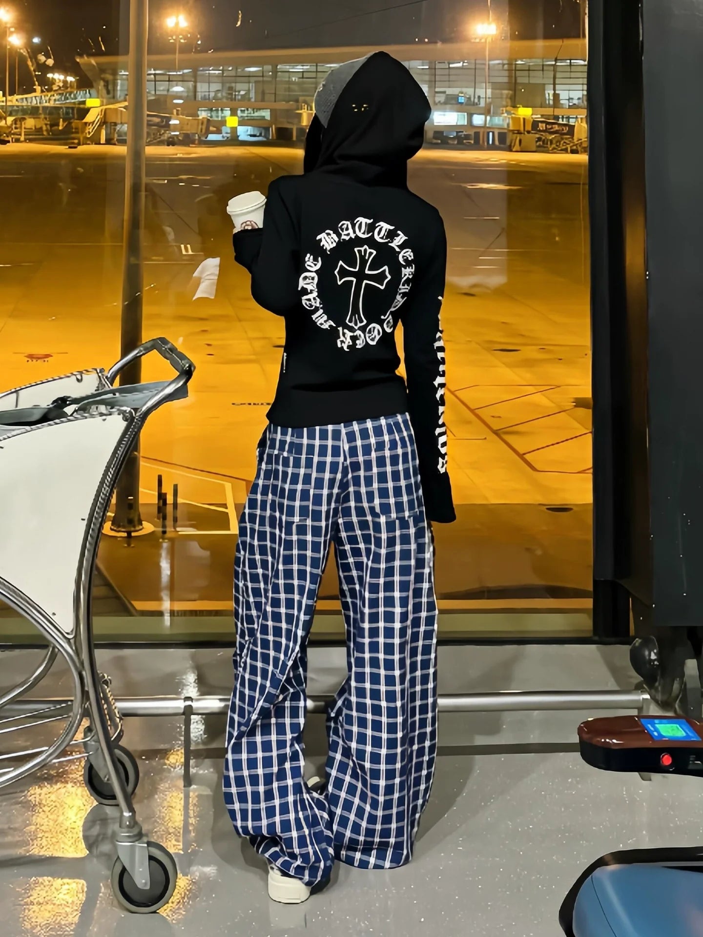 American Gothic Letter Print Zip Hoodie Fitted Long Sleeve Street Jacket