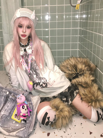 V Neck Distressed Long Sleeve T Shirt Y2K Visual Kei Top