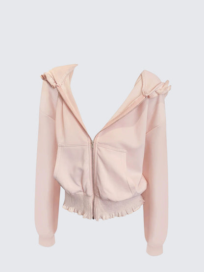 Frill Hooded Zip Sweatshirt Women