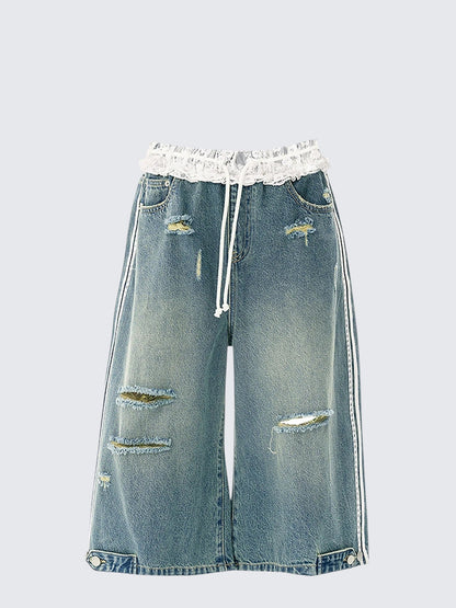 American Lace Patchwork Distressed Jeans