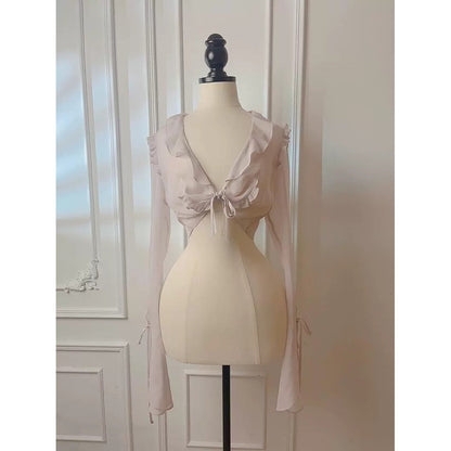 Purple Bow Silk Long Sleeve Blouse