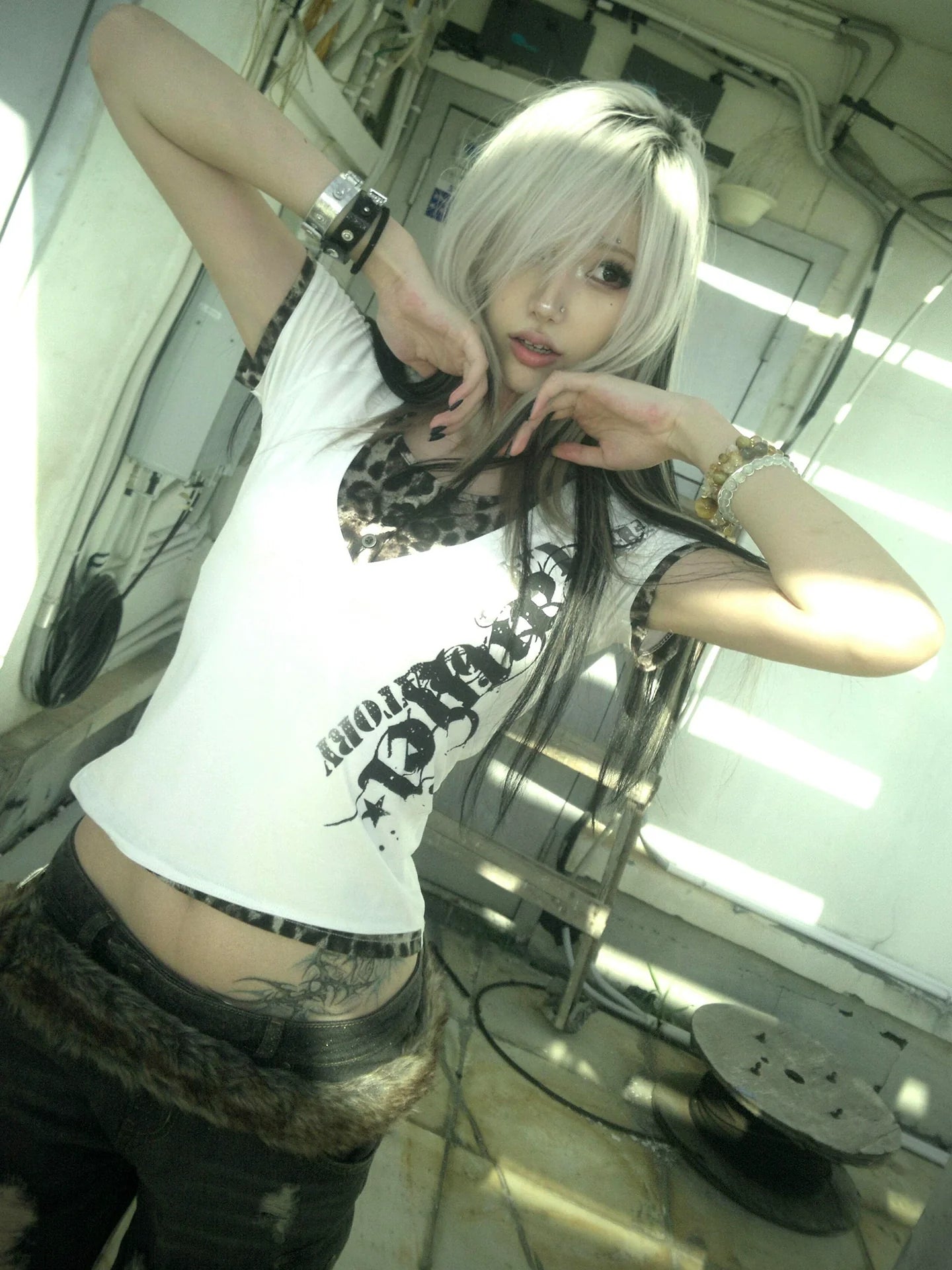 Y2K Leopard Patchwork V Neck Top Slim Fit Tee